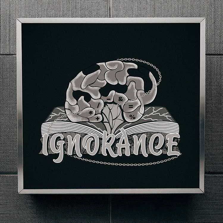 Affiche en noir et blanc du design Enigme de l'ignorance