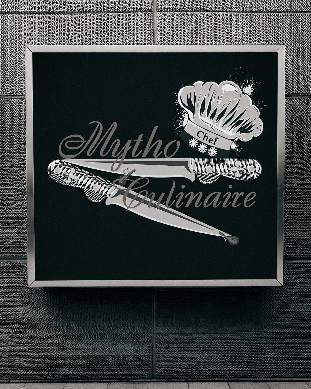 Affiche en noir et blanc du design Mytho Culinaire 