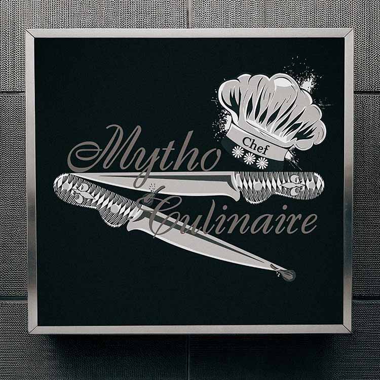 Affiche en noir et blanc du design Mytho Culinaire 