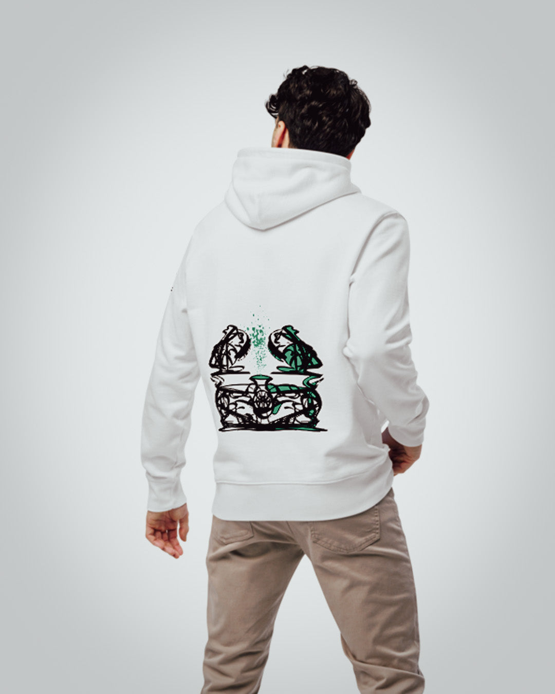 Mannequin homme de dos, portant le sweat à capuche original blanc Abstraction