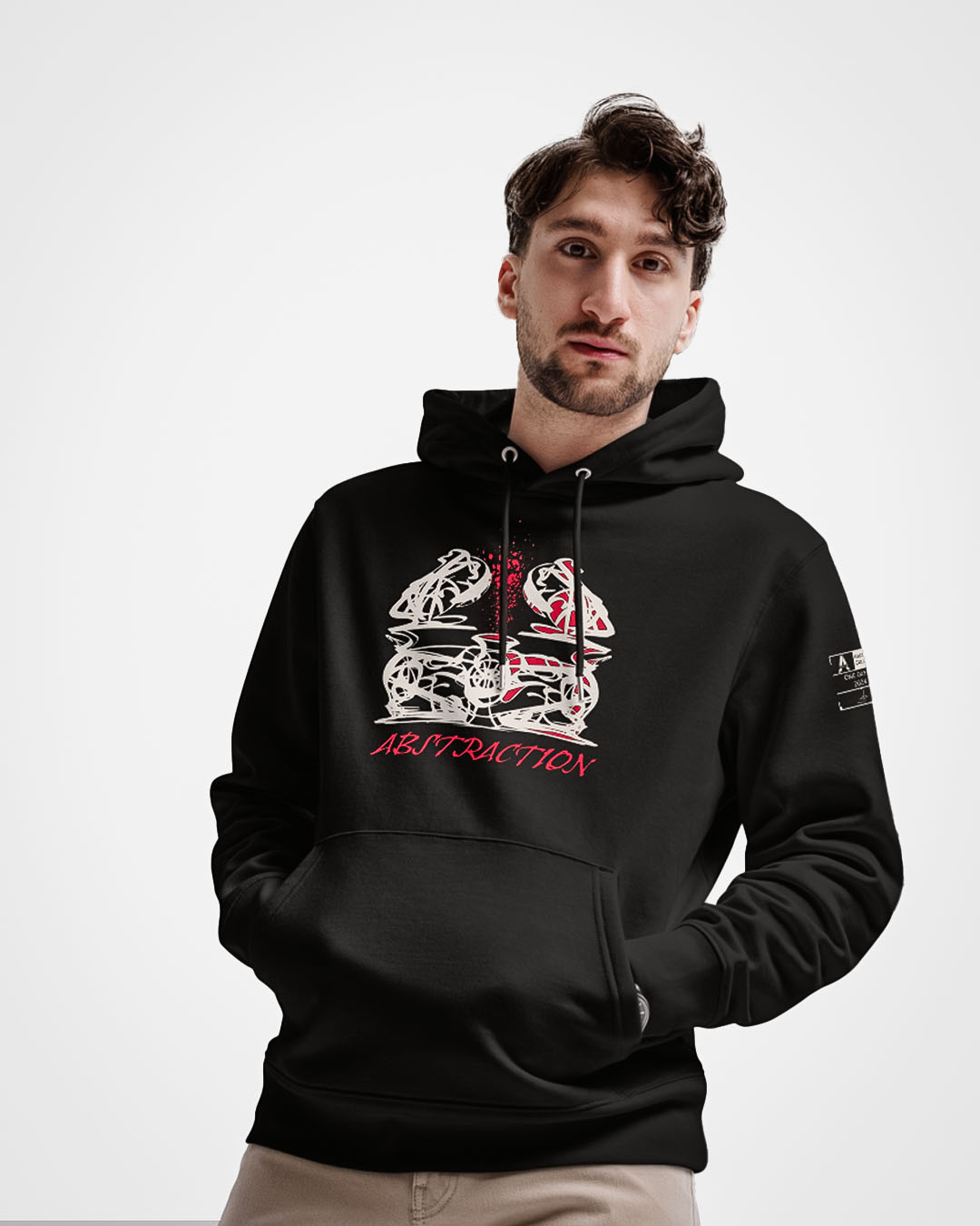 Mannequin homme de face, portant le sweat à capuche original Abstraction