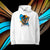 Sweat à capuche unisexe blanc, vu de face et portant le design "Abstraction 3" coloré en noir et cyan