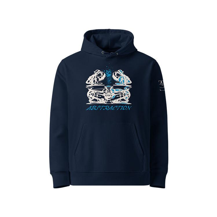 Sweat à capuche unisexe french navy, vu de face et portant le design 