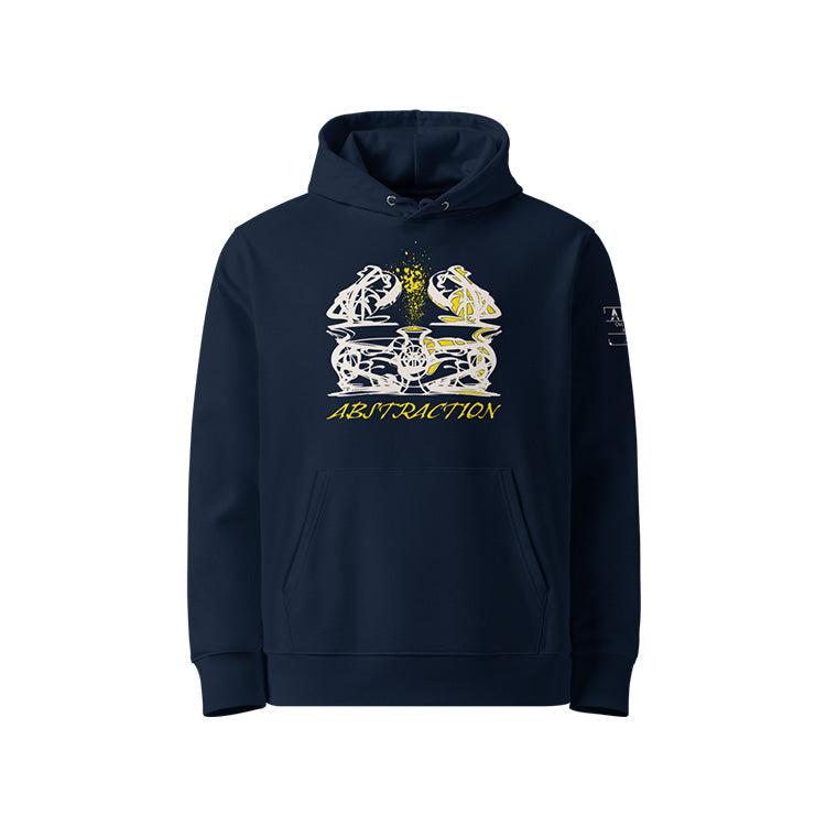 Sweat à capuche unisexe french navy, vu de face et portant le design 