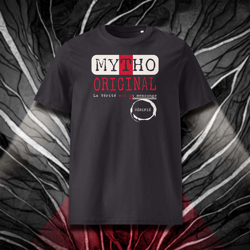 T-shirt unisexe anthracite, vu de face et portant le design "Mytho Original" aux couleurs de l'Angleterre