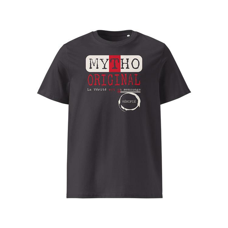 T-shirt unisexe anthracite, vu de face et portant le design "Mytho Original" aux couleurs de l'Angleterre