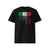 T-shirt unisexe noir, vu de face et portant le design "Mytho Original" en version anglaise et aux couleurs de l'Italie