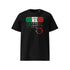 T-shirt unisexe noir, vu de face et portant le design "Mytho Original" en version anglaise et aux couleurs de l'Italie