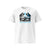 T-shirt original blanc, vu de face et portant le design "Abstraction 1" coloré en noir et cyan