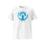 T-shirt unisexe blanc, vu de face et portant le design "Ignorance" coloré en cyan