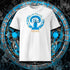 T-shirt unisexe blanc, vu de face et portant le design "Ignorance" coloré en cyan