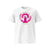 T-shirt unisexe blanc, vu de face et portant le design "Ignorance" coloré en magenta