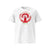 T-shirt unisexe blanc, vu de face et portant le design "Ignorance" coloré en rouge écarlate