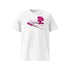 T-shirt unisexe blanc, vu de face et portant le design "Mytho Culinaire" coloré en magenta