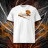 T-shirt unisexe blanc, vu de face et portant le design "Mytho Culinaire" coloré en mandarine