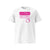 T-shirt unisexe blanc, vu de face et portant le design "Mytho Original" coloré en magenta