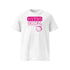 T-shirt unisexe blanc, vu de face et portant le design "Mytho Original" coloré en magenta