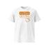 T-shirt unisexe blanc, vu de face et portant le design "Mytho Original" coloré en mandarine