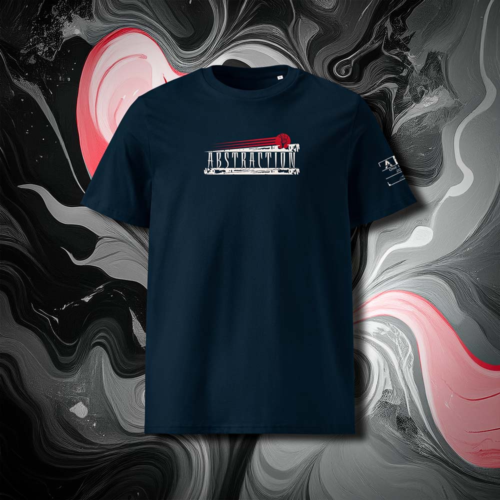 T-shirt unisexe french navy, vu de face et portant le mot abstraction coloré en blanc craie