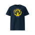 T-shirt unisexe french navy, vu de face et portant le design "Ignorance" coloré en jaune soleil