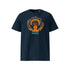 T-shirt unisexe french navy, vu de face et portant le design "Ignorance" coloré en mandarine