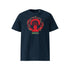 T-shirt unisexe french navy, vu de face et portant le design "Ignorance" coloré en rouge écarlate