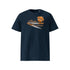 T-shirt unisexe french navy, vu de face et portant le design "Mytho Culinaire" coloré en mandarine