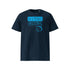 T-shirt unisexe french navy, vu de face et portant le design "Mytho Original" coloré en cyan