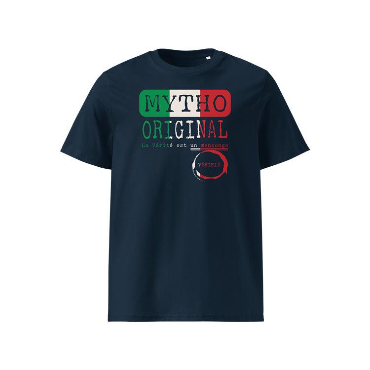 T-shirt unisexe french navy, vu de face et portant le design "Mytho Original" aux couleurs de l'Italie