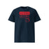 T-shirt unisexe french navy, vu de face et portant le design "Mytho Original" coloré en rouge écarlate