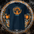 T-shirt unisexe french navy, vu de face et portant le design "Ignorance" coloré en mandarine