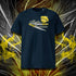 T-shirt unisexe french navy, vu de face et portant le design "Mytho Culinaire" coloré en jaune soleil