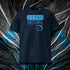 T-shirt unisexe french navy, vu de face et portant le design "Mytho Original" coloré en cyan