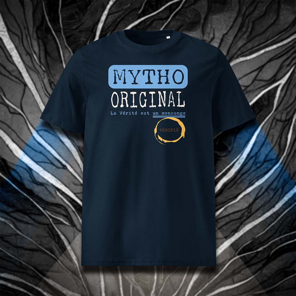 T-shirt unisexe french navy, vu de face et portant le design "Mytho Original" aux couleurs de l'Argentine