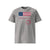 T-shirt unisexe gris clair, vu de face et portant le design "Mytho Original" aux couleurs des USA