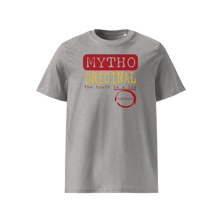 T-shirt unisexe gris clair, vu de face et portant le design "Mytho Original" en version anglaise et aux couleurs de l'Espagne