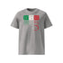 T-shirt unisexe gris clair, vu de face et portant le design "Mytho Original" en version anglaise et aux couleurs de l'Italie