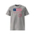 T-shirt unisexe gris clair, vu de face et portant le design "Mytho Original" en version anglaise et aux couleurs des USA