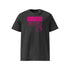 T-shirt unisexe gris foncé, vu de face et portant le design "Mytho Original" coloré en magenta