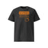 T-shirt unisexe gris foncé, vu de face et portant le design "Mytho Original" coloré en mandarine