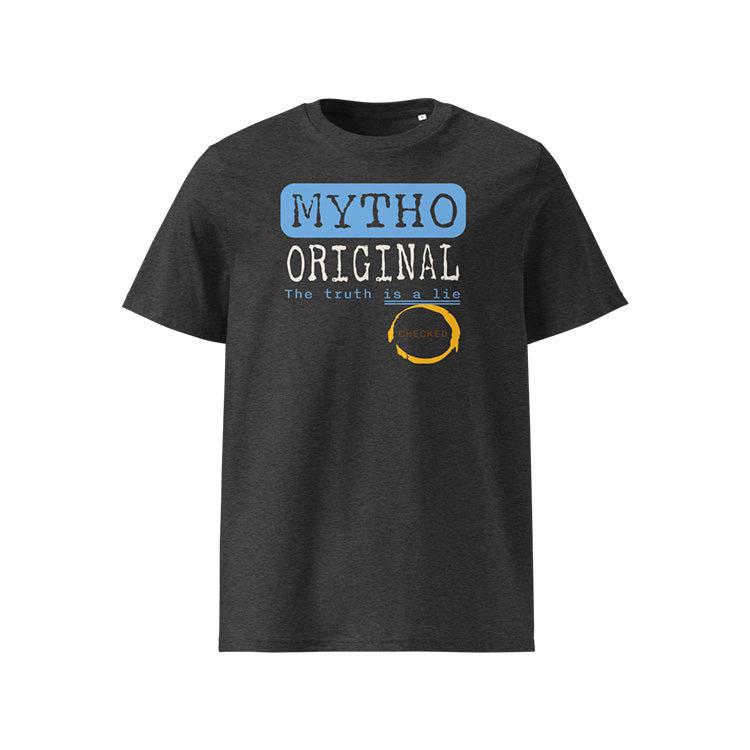 T-shirt unisexe gris foncé, vu de face et portant le design "Mytho Original" en version anglaise et aux couleurs de l'Argentine