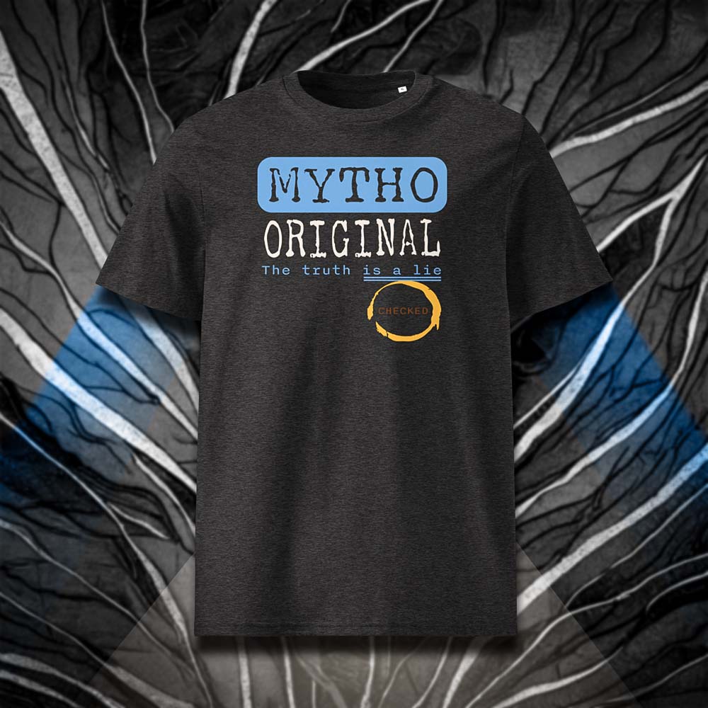 T-shirt unisexe gris foncé, vu de face et portant le design "Mytho Original" en version anglaise et aux couleurs de l'Argentine