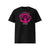 T-shirt unisexe noir, vu de face et portant le design "Ignorance" coloré en magenta