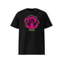 T-shirt unisexe noir, vu de face et portant le design "Ignorance" coloré en magenta