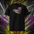 T-shirt unisexe noir, vu de face et portant le design "Mytho Culinaire" aux couleurs aubergines