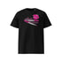 T-shirt unisexe noir, vu de face et portant le design "Mytho Culinaire" coloré en magenta