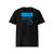 T-shirt unisexe noir, vu de face et portant le design "Mytho Original" coloré en cyan