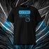 T-shirt unisexe noir, vu de face et portant le design "Mytho Original" coloré en cyan