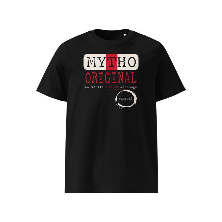 T-shirt unisexe noir, vu de face et portant le design "Mytho Original" aux couleurs de l'Angleterre