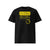 T-shirt unisexe noir, vu de face et portant le design "Mytho Original" en version anglaise et coloré en jaune soleil